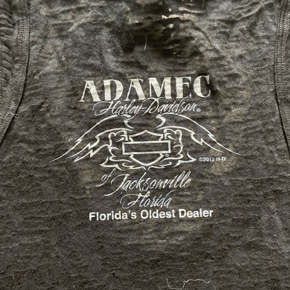 Black Harley Davidson tank top with orange and blue design - Picture 3 of 6